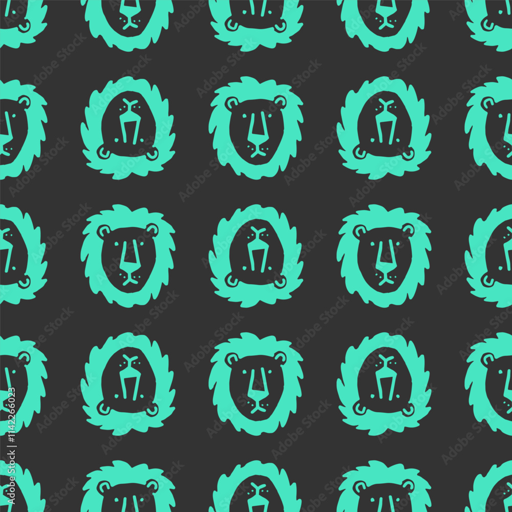 Seamless vector pattern with cute draw fluffy lion, paws. Simple doodle style.
Seamless vector pattern with cute draw fluffy lion, paws. Simple doodle style.