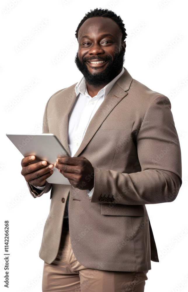 PNG A happy african american business man portrait isolated tablet.