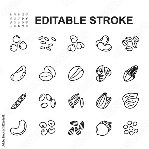 Nuts and seeds line icon set, food symbols collection. Thin line vector.