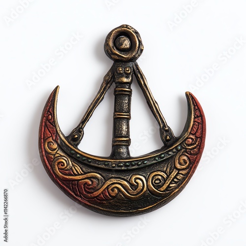 Decorative antique artifact with intricate designs, isolated on a white background.