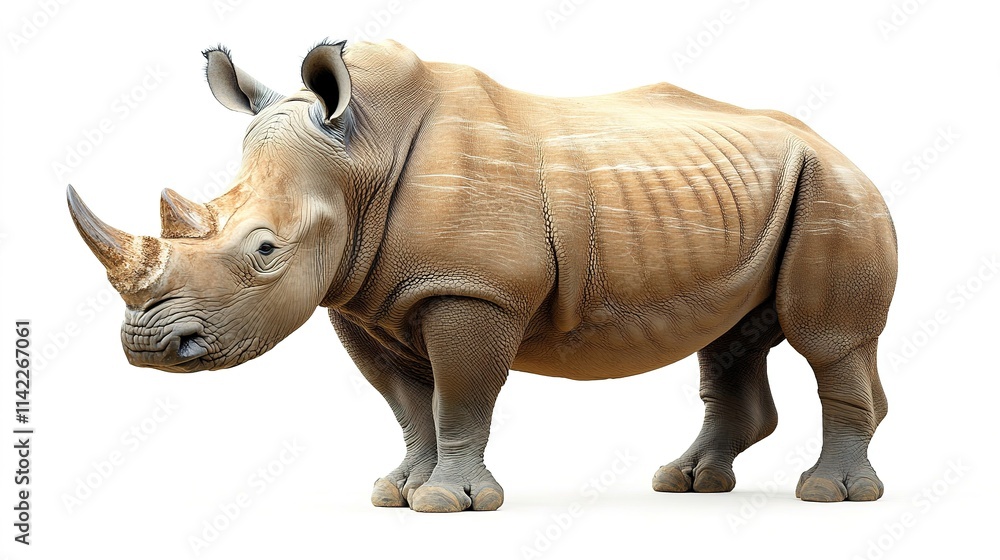 Obraz premium Realistic 3D model of rhinoceros on white background, detailed texture.
