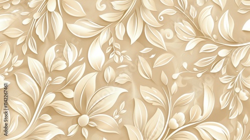 Wallpaper Mural Golden floral pattern on an elegant background exudes luxury. Blooming flowers and intricate leaves create a rich visual texture, enhanced by subtle textured lines. Torontodigital.ca