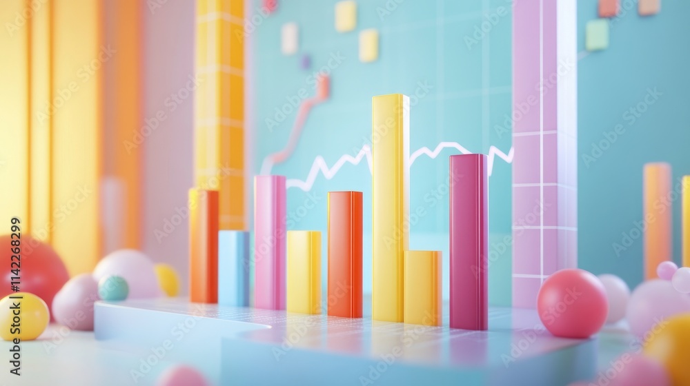 custom made wallpaper toronto digitalA dynamic 3D bar chart with colorful bars rising from a flat surface, representing financial data trends, set against a modern digital dashboard interface.