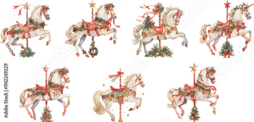 christmas carousel horse watercolor clipart