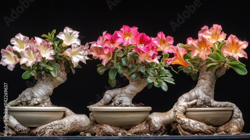 Wallpaper Mural Three Bonsai Trees with Colorful Blossoms Torontodigital.ca