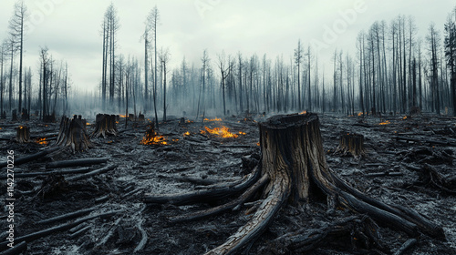 Charred Forest After Devastating Fire photo