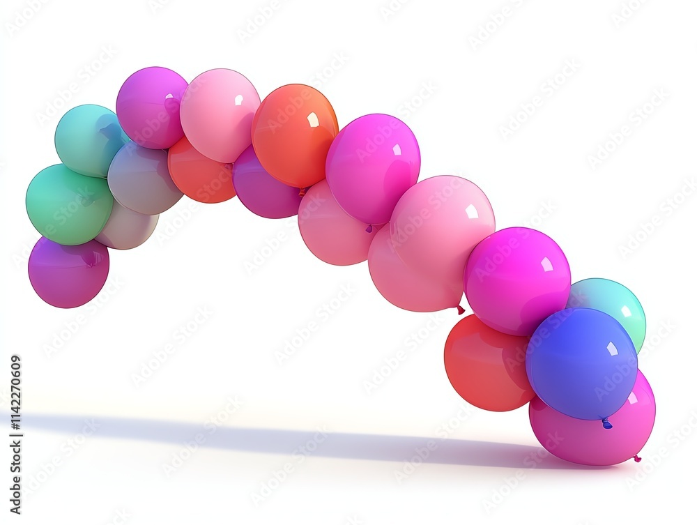 A single, ultra-detailed vibrant balloon garland in pastel shades, isolated on a clean white background with subtle shadows enhancing its soft texture A single, ultra-detailed vibrant balloon garland in pastel shades, isolated on a clean white background with subtle shadows enhancing its soft texture