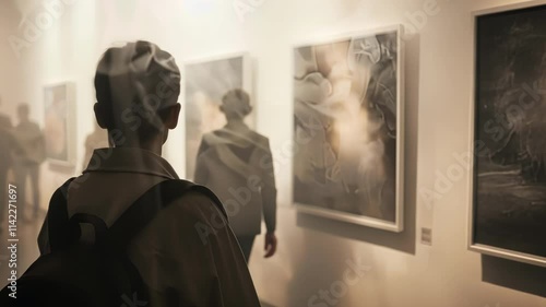 A foggy exhibit filled with a mix of dreamy and realistic photos creating a unique and thoughtprovoking experience for visitors. photo