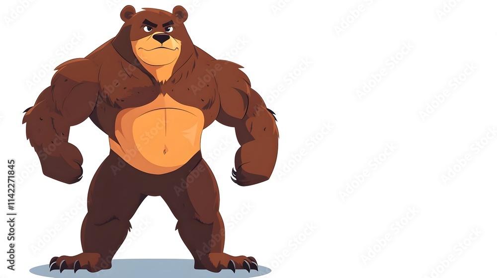 A muscular cartoon bear character mascot flexing its strong muscles in flat vector illustration. Concept for logos, team mascots, branding, strength, athletic or competitive branding themes. A muscular cartoon bear character mascot flexing its strong muscles in flat vector illustration. Concept for logos, team mascots, branding, strength, athletic or competitive branding themes.