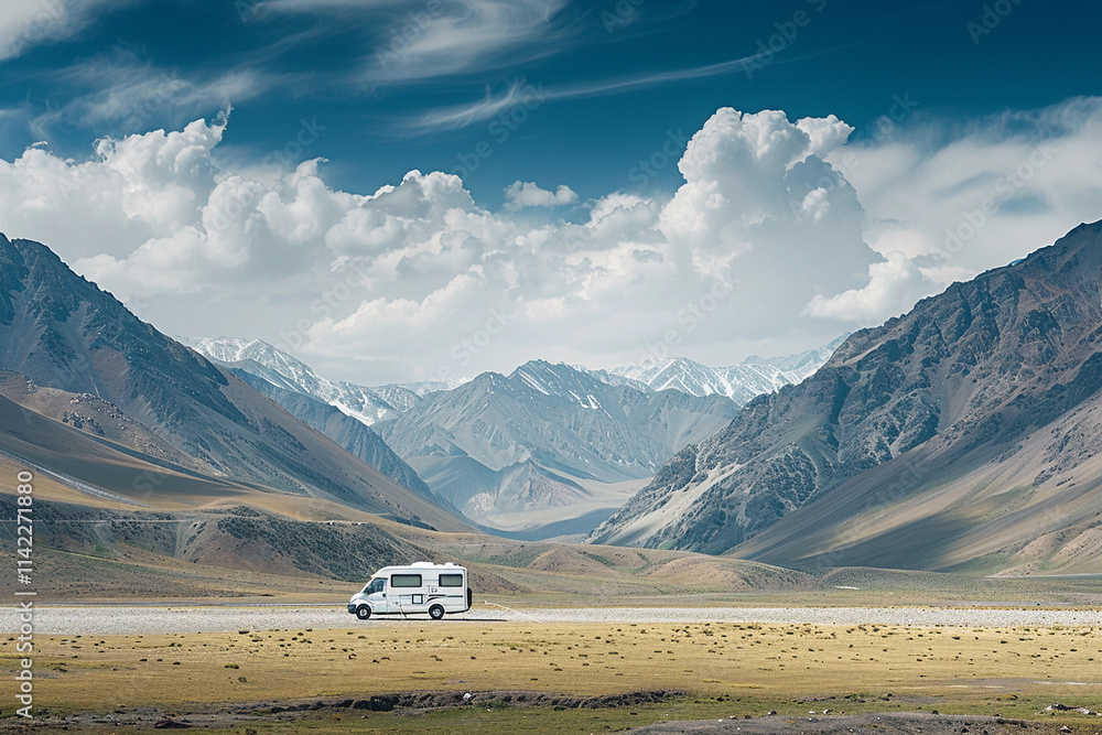 Holiday trip on large family motorhome for holiday in beautiful nature Holiday trip on large family motorhome for holiday in beautiful nature