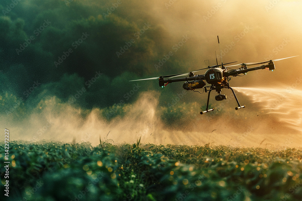Drone flying in sky over beautiful nature during observation from top Drone flying in sky over beautiful nature during observation from top