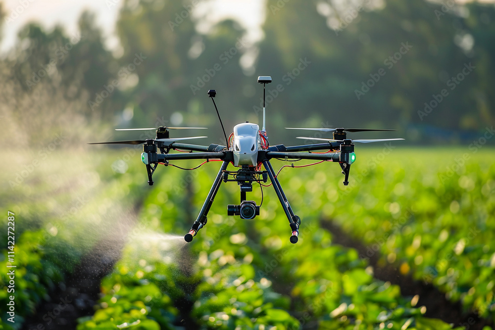Drone flying in sky over beautiful nature during observation from top Drone flying in sky over beautiful nature during observation from top