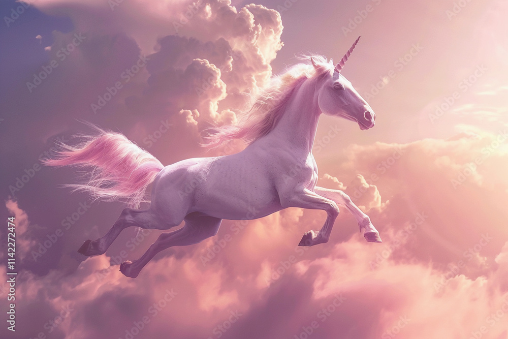 Fantastically mythological pink unicorn with big long horn Fantastically mythological pink unicorn with big long horn