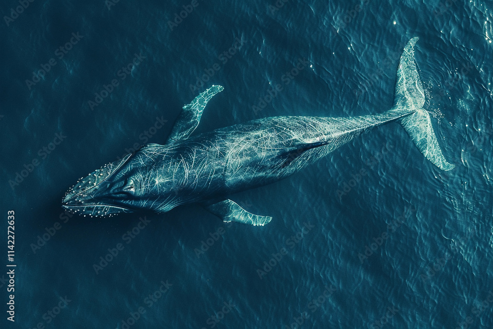 Fototapeta premium Fantastically beautiful majestic huge whale in blue ocean