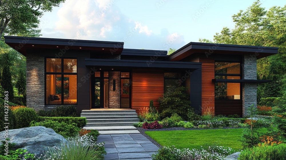 Modern house with landscaped garden. Modern house with landscaped garden.