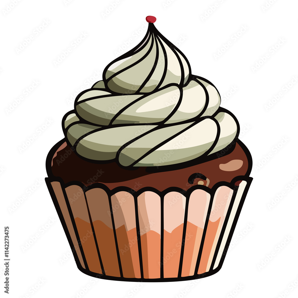 Vector Illustration of Chocolate Cupcake with Green Frosting and Cherry on Top – Bakery Dessert Clipart Vector Illustration of Chocolate Cupcake with Green Frosting and Cherry on Top – Bakery Dessert Clipart
