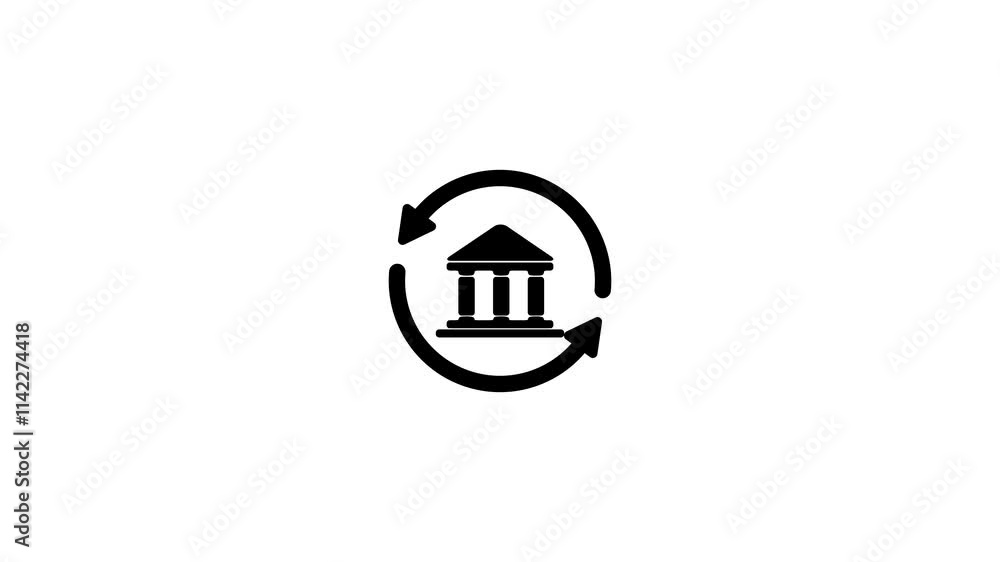 Rotating arrow with bank animation.Finance and Economy concept. Rotating arrow with bank animation.Finance and Economy concept.