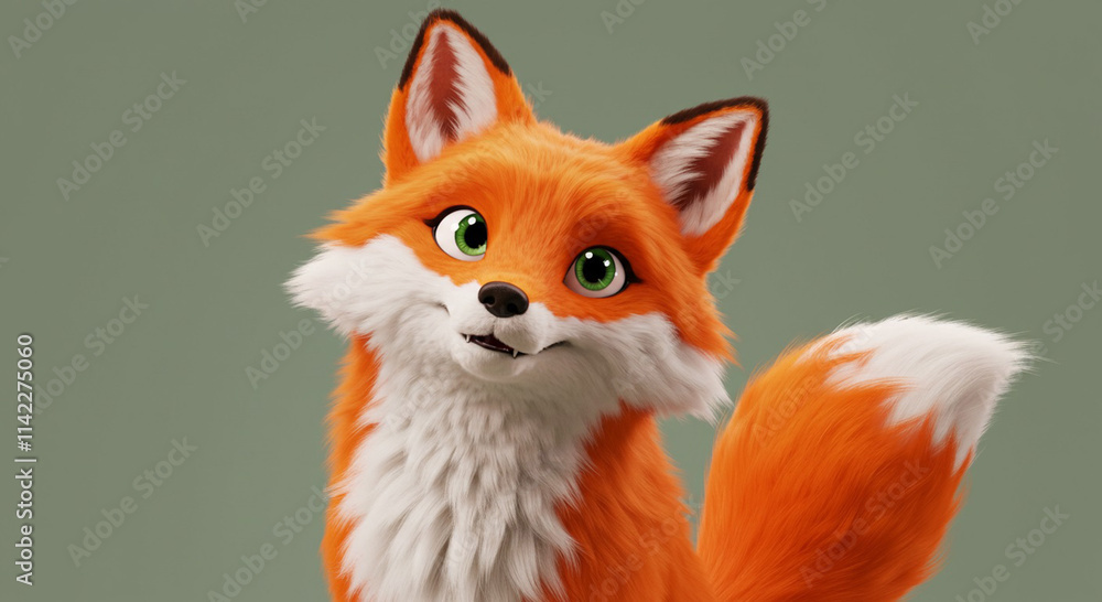 Fototapeta premium Cute Cartoon Fox Playful Happy Friendly Animal