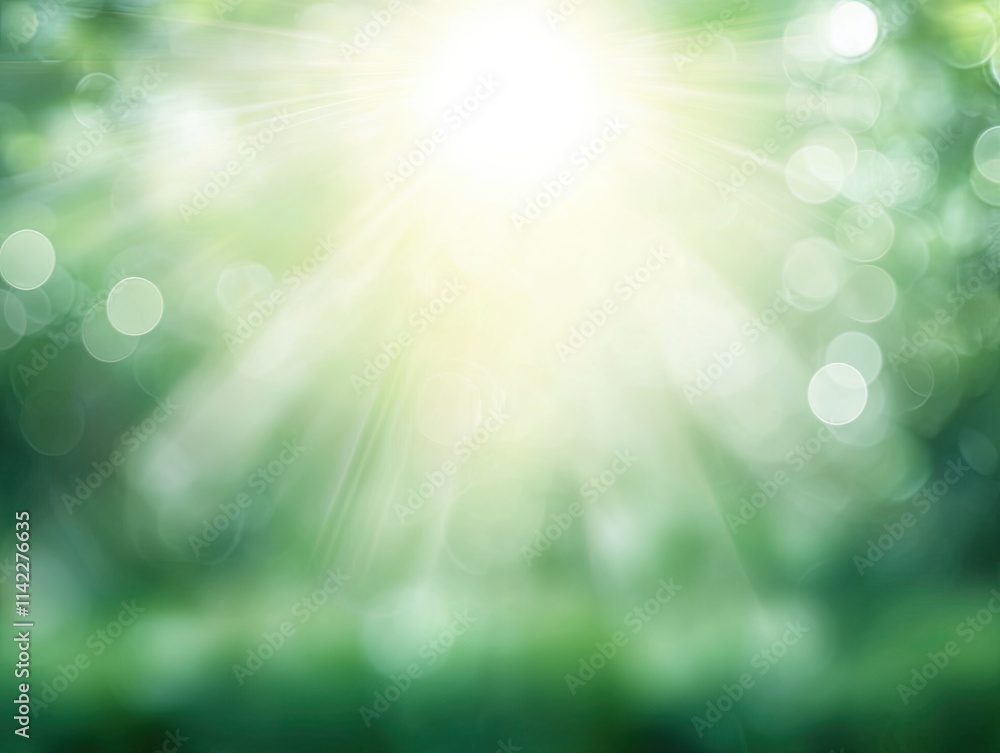 A bright, ethereal light shines through a blurred green background, creating a serene and uplifting atmosphere. A bright, ethereal light shines through a blurred green background, creating a serene and uplifting atmosphere.