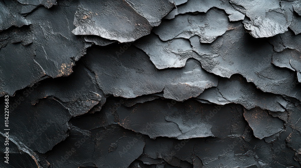 Dark gray layered rock texture with copper highlights. Dark gray layered rock texture with copper highlights.