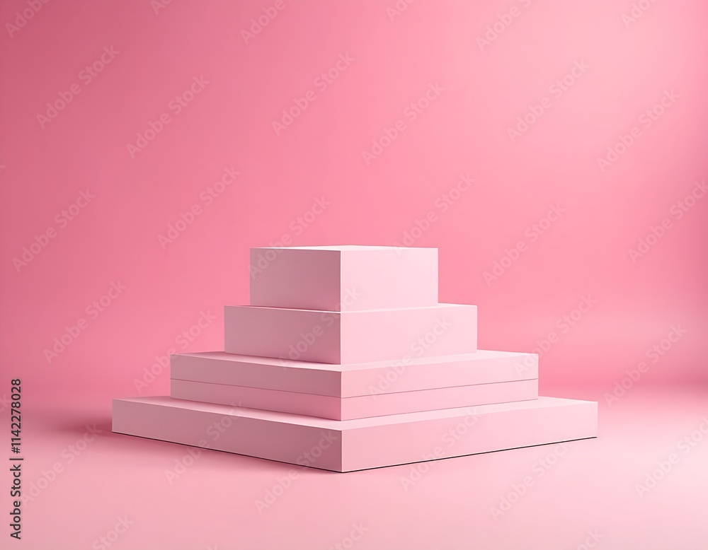 Geometri shapes podium for product display. Monochrome platform on pink background. Simple and Stylish background for cosmetic product presentation Geometri shapes podium for product display. Monochrome platform on pink background. Simple and Stylish background for cosmetic product presentation