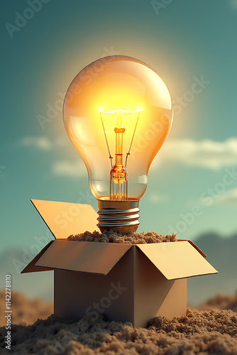 Thinking outside the box means approaching business ideas with innovative concepts that shine bright like a lightbulb on a sunny day._00001_