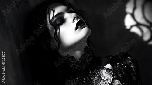Obraz na płótnie Female model in gothic inspired attire, with dark and moody lighting w salonie