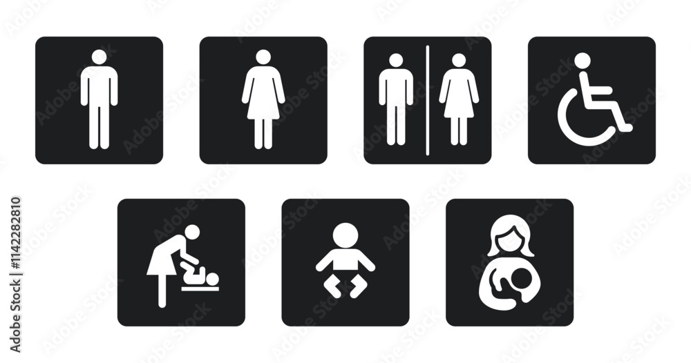 simple common restroom baby change table room disabled symbol icon sign set vector ion transparent background simple common restroom baby change table room disabled symbol icon sign set vector ion transparent background