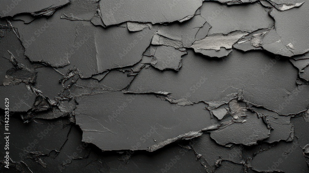 Obraz premium Dark gray slate stone texture with fractured, layered surface.