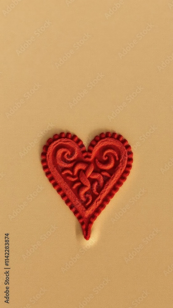 Intricate red heart etched in smooth, sun-kissed beach sand, footprint, wave Intricate red heart etched in smooth, sun-kissed beach sand, footprint, wave