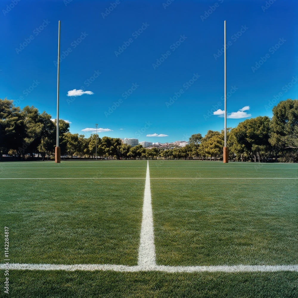 Fototapeta premium A football field with a white line down the middle