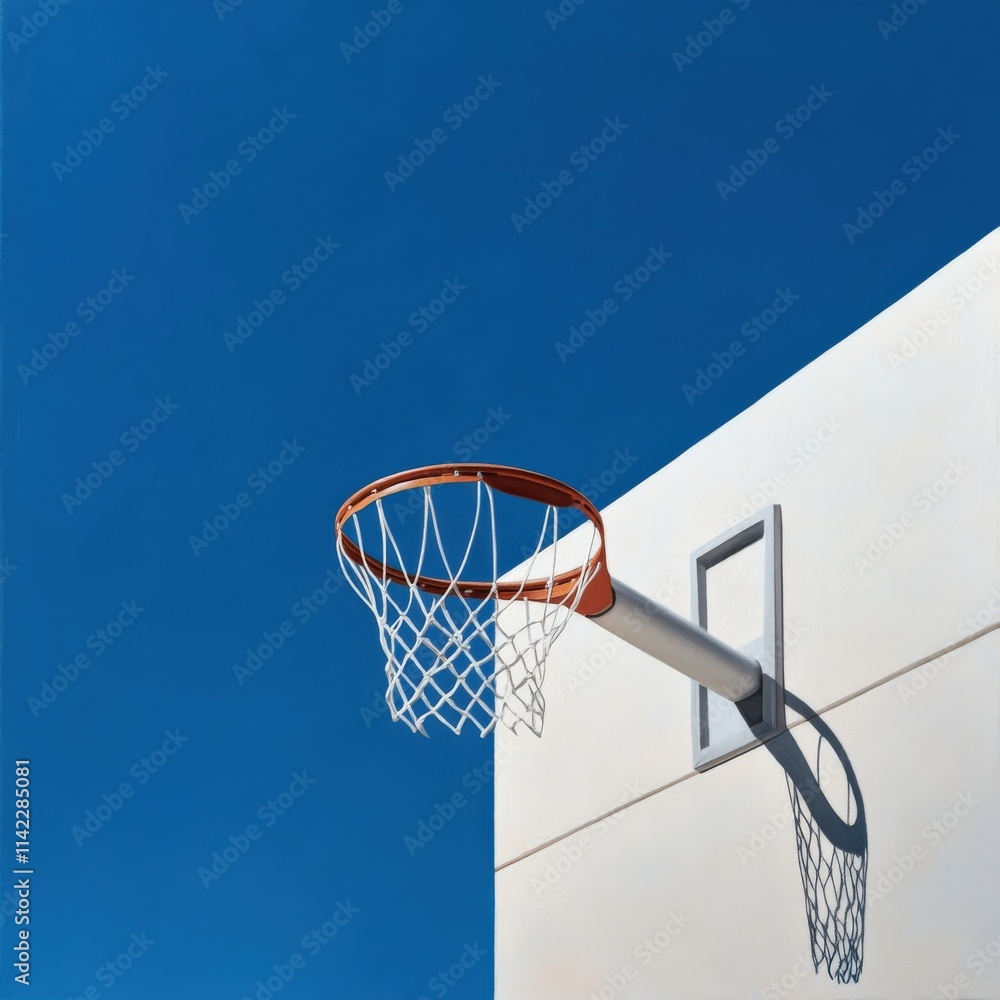 Naklejka premium A basketball net is hanging from a building