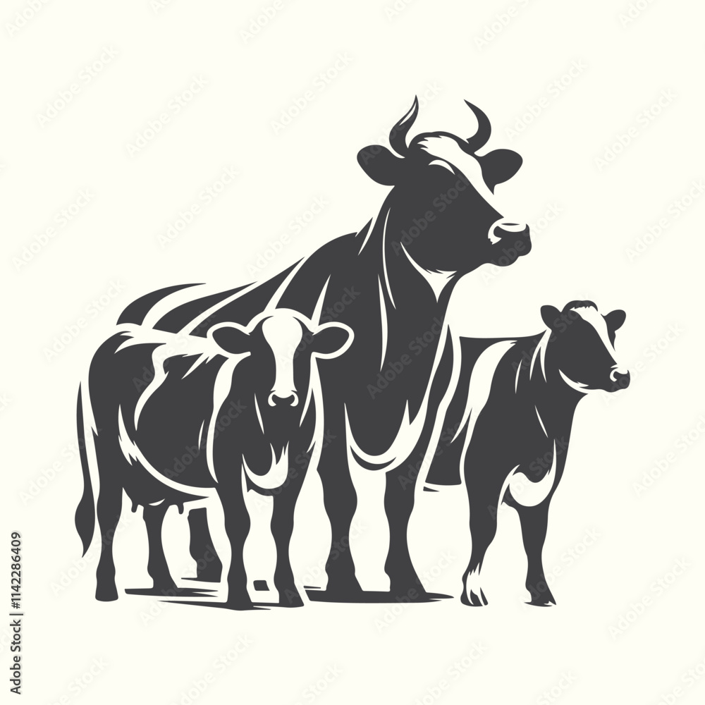 Elegant cow cutout design, suitable for rustic logos, branding, and countryside illustrations. Elegant cow cutout design, suitable for rustic logos, branding, and countryside illustrations.