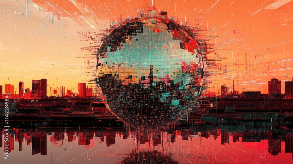 Pixelated Systems Example A pixelated globe deconstructing into streams of network pathways ...