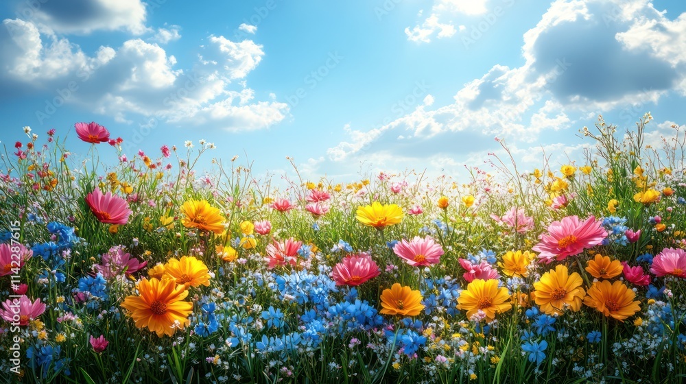Vibrant Wildflower Meadow Under a Sunny Sky Vibrant Wildflower Meadow Under a Sunny Sky