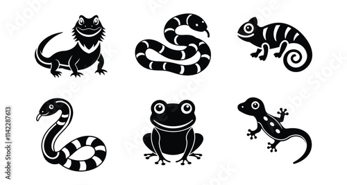 Reptile silhouette collection on white