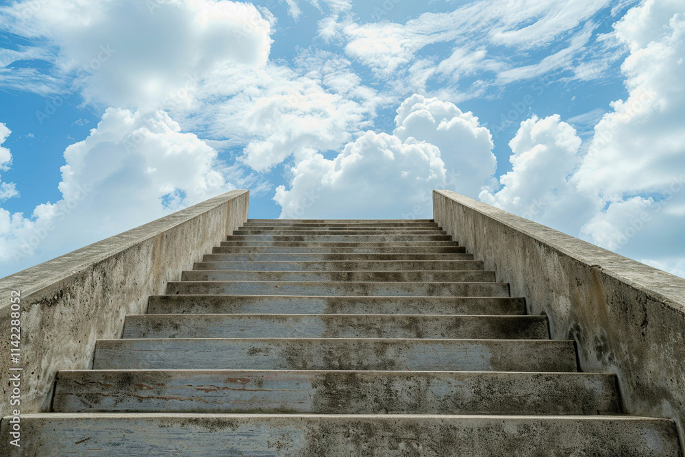 Obraz premium Fantastically staircase leading to cloudy deep sky at natural light