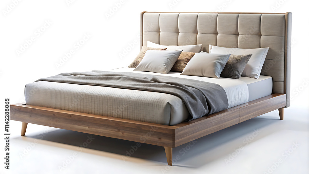 Fototapeta premium Modern Bed on a White Background