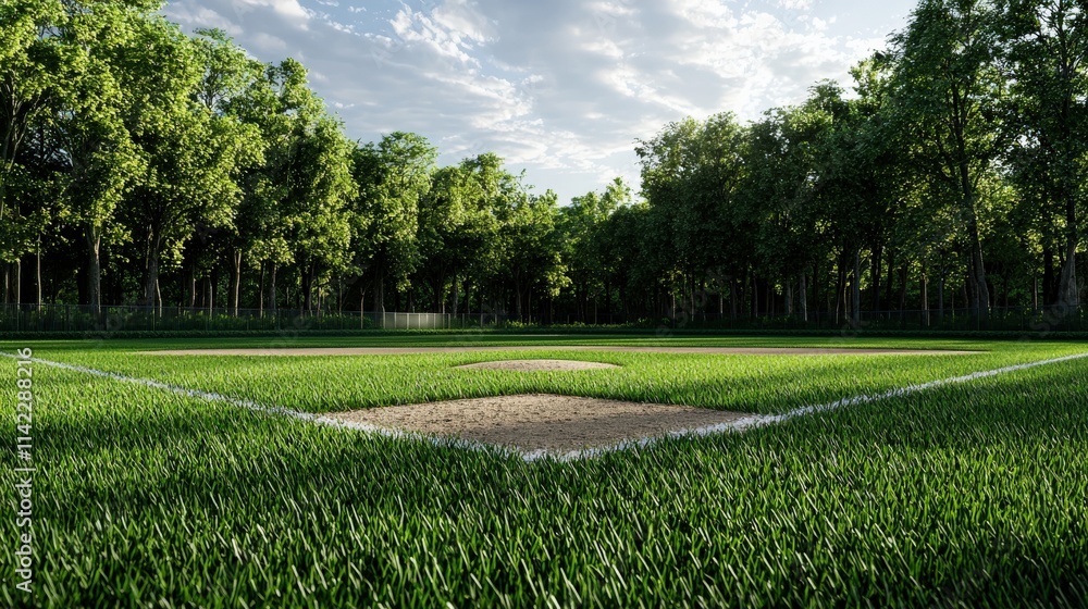 A baseball field with bases neatly arranged and a pitcher mound. A baseball field with bases neatly arranged and a pitcher mound.