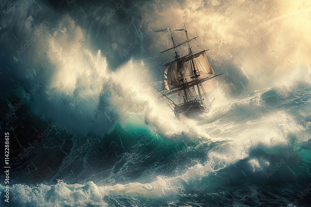 Fototapeta premium Terrifying scary sea monster in dark depths of deep ocean