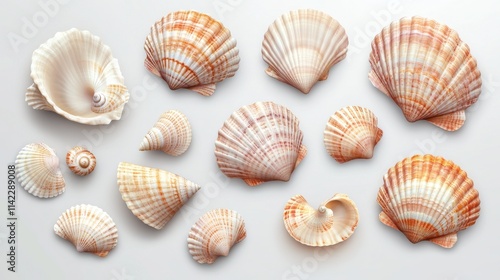 A Collection of Various Elegant Seashells Displayed on a Light Background Showcasing Unique Patterns and Natural Textures for Coastal Decor and Marine Themes