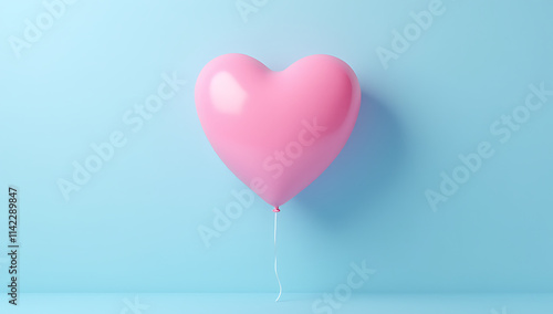 Pink balloon heart shape floats effortlessly on a serene blue background conveying feelings of love and affection._00002_