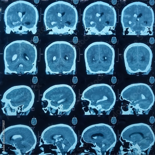 CT scan of brain, Intraventricular hemangioma with adjoining periventricular seepages and herniation. photo