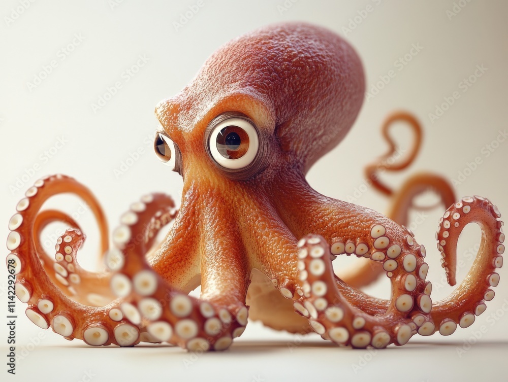 Fototapeta premium Close up of a cartoon octopus against a plain background