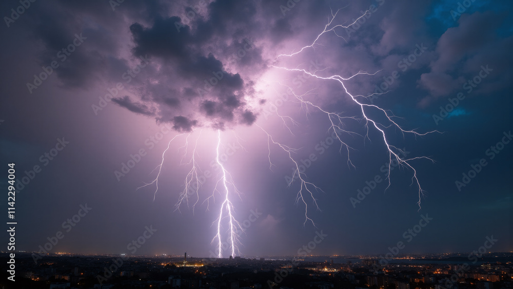 Fototapeta premium Lightning weather theme. Generative ai.