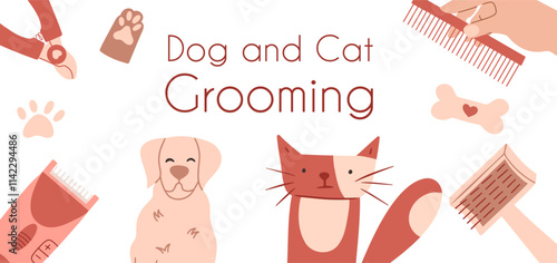 Dog and cat grooming background. Pet store, web site design, banner. Vector illustration.