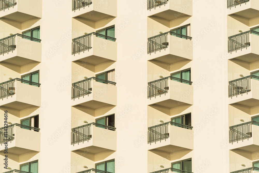 Balconies of modern architecture in Funchal, Madeira on a bright sunny day showcasing unique design elements Balconies of modern architecture in Funchal, Madeira on a bright sunny day showcasing unique design elements