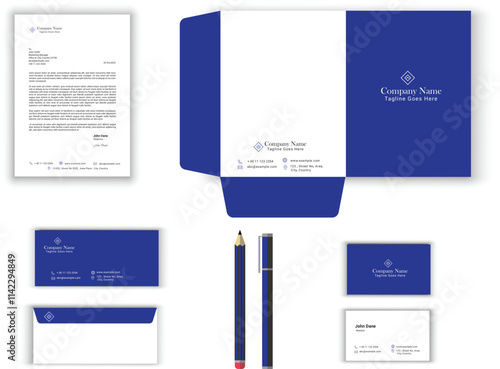corporate modern stationery set design template. letterhead envelope , business card ,file folder with bleed .stationary set vector design letterhead, visiting card, envelop, folder