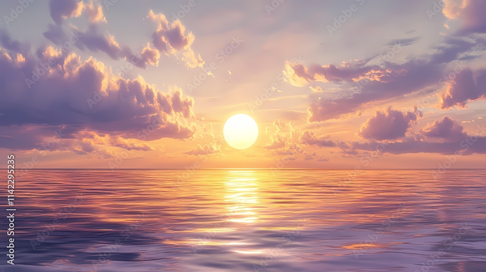 Serene Sunset Over Calm Ocean Water with Colorful Sky and Reflective Surface Showcasing Nature's Beauty at Dusk Serene Sunset Over Calm Ocean Water with Colorful Sky and Reflective Surface Showcasing Nature's Beauty at Dusk