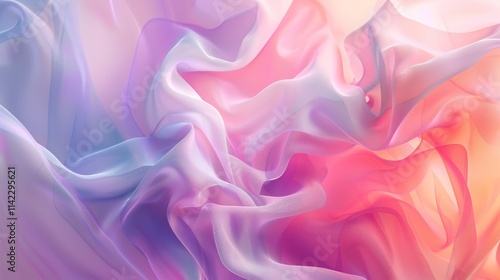 Abstract wavy pastel pink, purple, and blue fabric texture with gentle waves and folds. Soft color background.